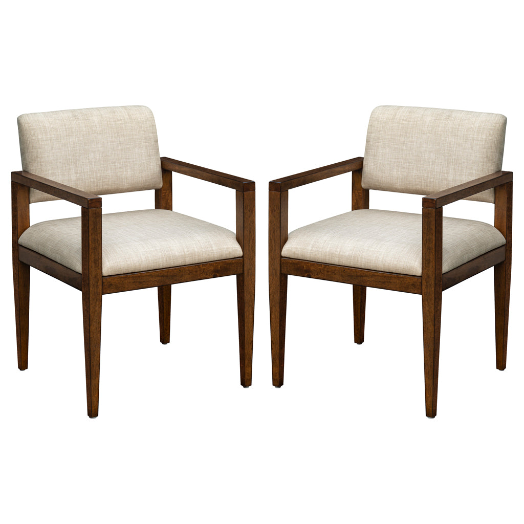 Upholstered Dining Chairs With Arms Set Of 2 Beige Polyester