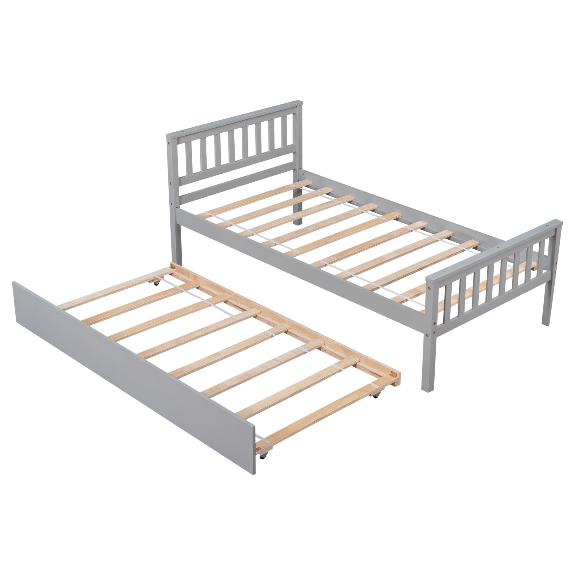 Twin Bed With Trundle, Platform Bed Frame With Headboard And Footboard, For Bedroom Small Living Space,No Box Spring Needed,Grey Old Sku:W50422210 Twin Grey Pine