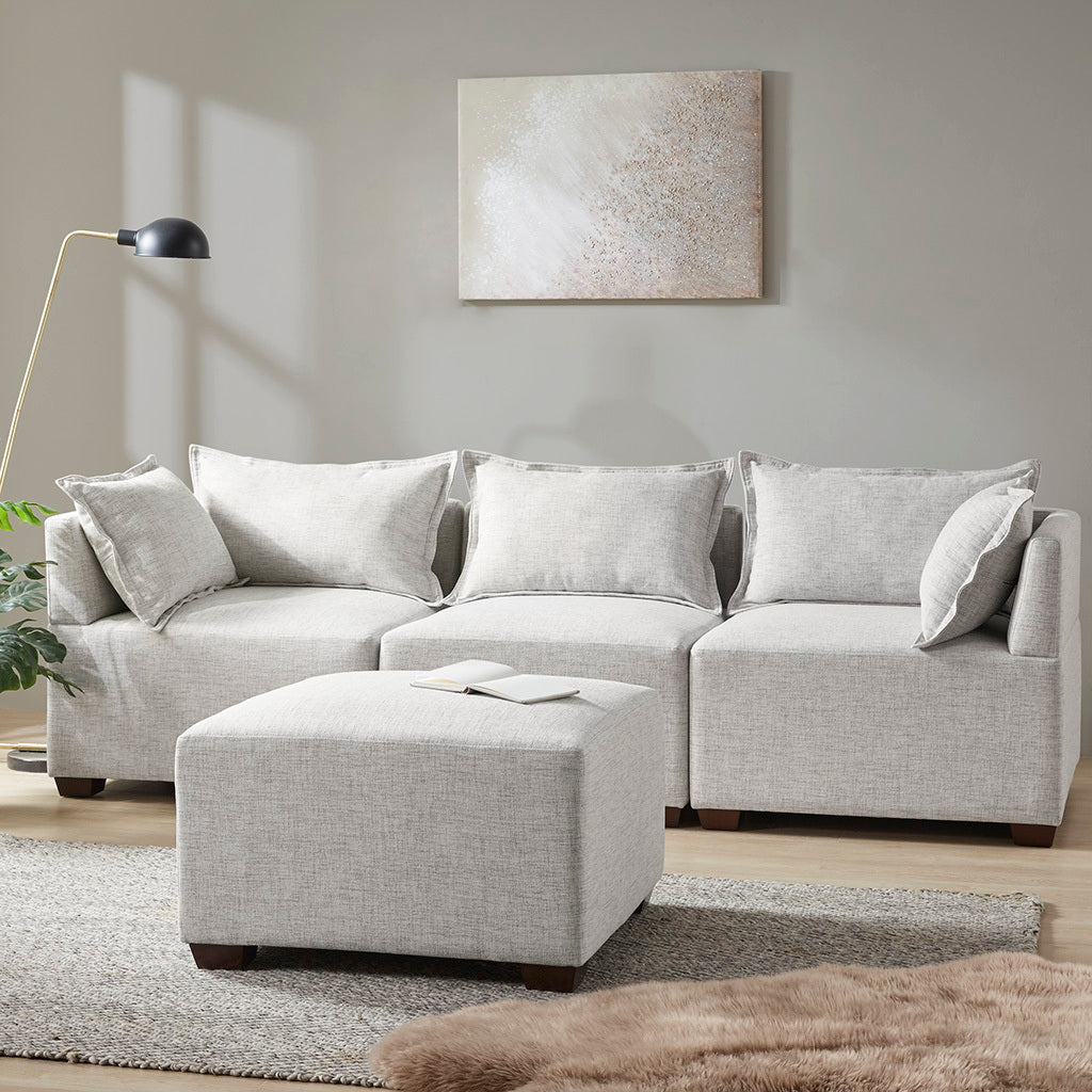 Modular Ottoman Ivory Polyester