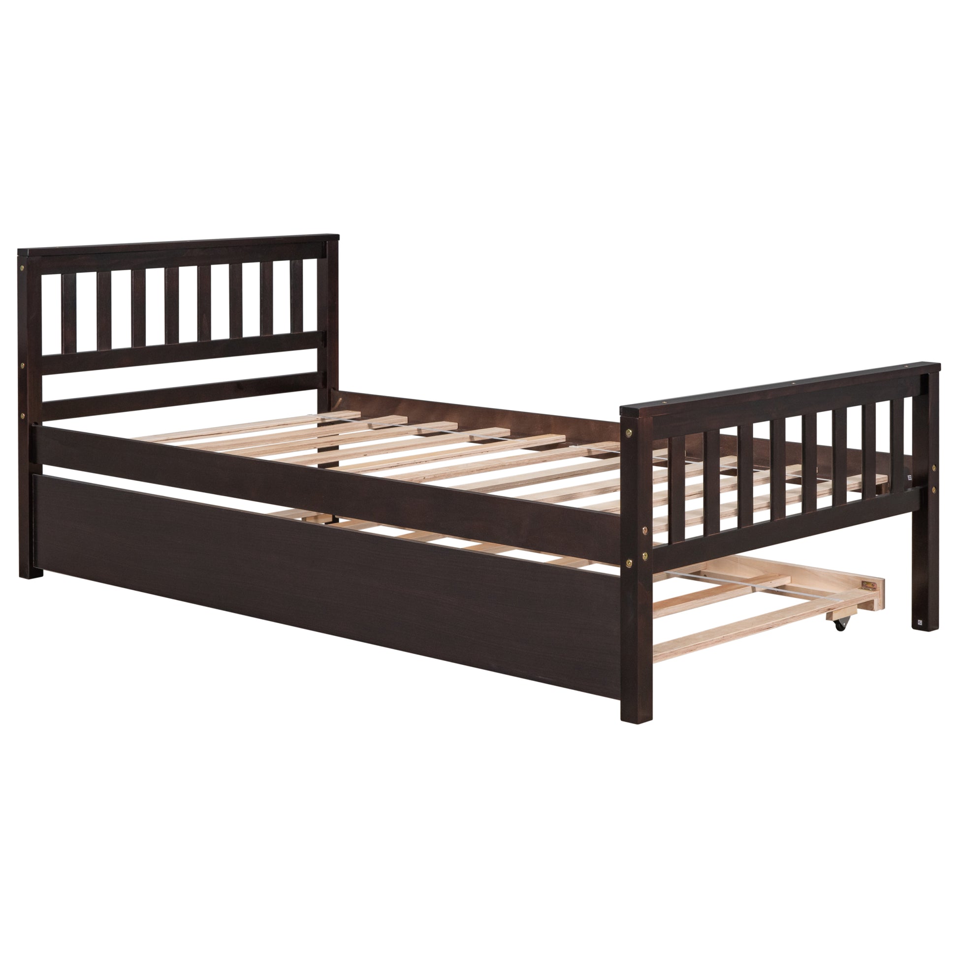 Twin Bed With Trundle, Platform Bed Frame With Headboard And Footboard, For Bedroom Small Living Space,No Box Spring Needed,Espresso Old Sku:W50440557 Twin Espresso Pine