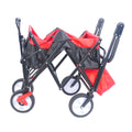 Folding Wagon Collapsible Outdoor Utility Wagon, Heavy Duty Folding Garden Portable Hand Cart, Drink Holder, Adjustable Handles Black Red Colour Black Red Abs Rubber Steel Q235