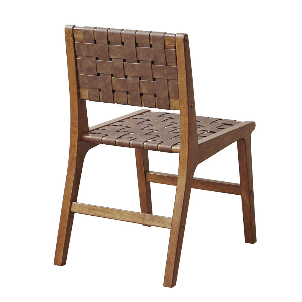 Faux Leather Woven Dining Chairs Set Of 2 Brown Polyester