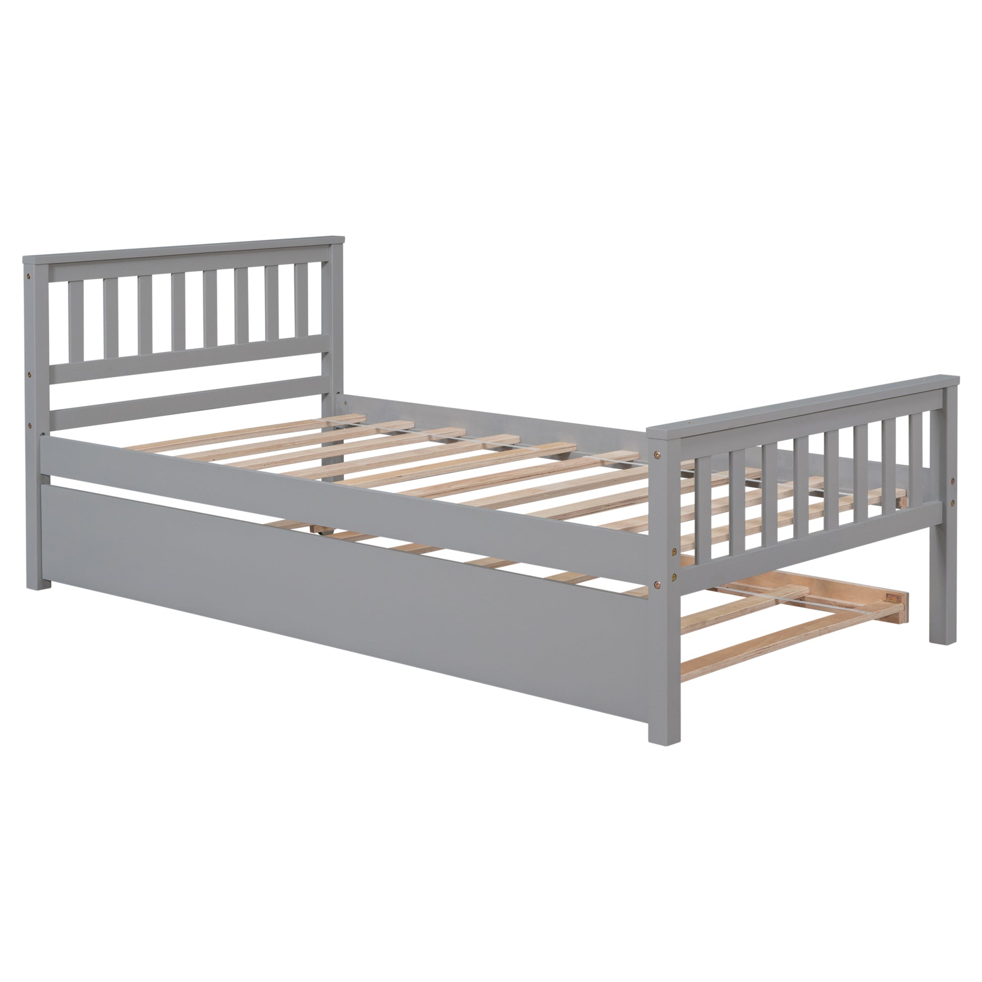 Twin Bed With Trundle, Platform Bed Frame With Headboard And Footboard, For Bedroom Small Living Space,No Box Spring Needed,Grey Old Sku:W50422210 Twin Grey Pine