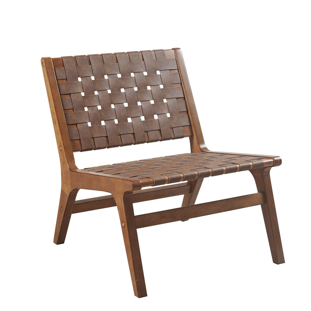Faux Leather Woven Accent Chair Brown Polyester