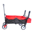 Folding Wagon Collapsible Outdoor Utility Wagon, Heavy Duty Folding Garden Portable Hand Cart, Drink Holder, Adjustable Handles Black Red Colour Black Red Abs Rubber Steel Q235