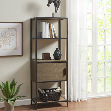 3 Shelf Bookcase With Storage Cabinet Grey Wood