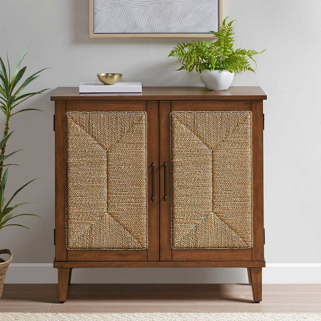 Handcrafted Seagrass 2 Door Accent Chest Natural Wood