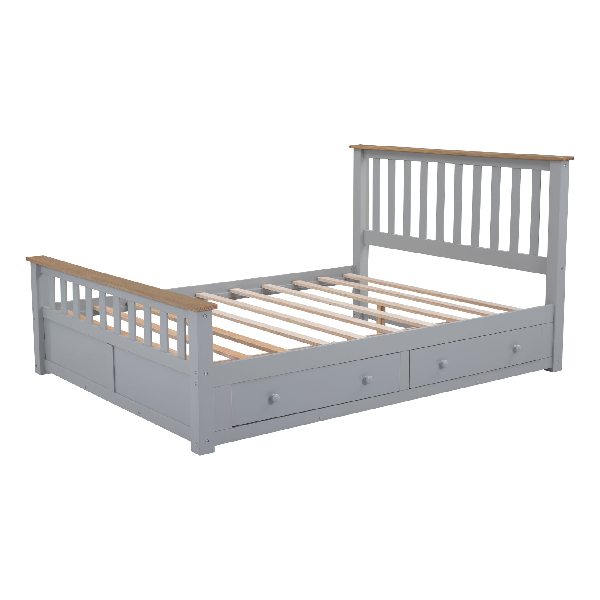 3 Pieces Bedroom Sets Queen Size Platform Bed With Nightstand Usb Charging Ports And Storage Chest,Gray Natrual Gray Solid Wood