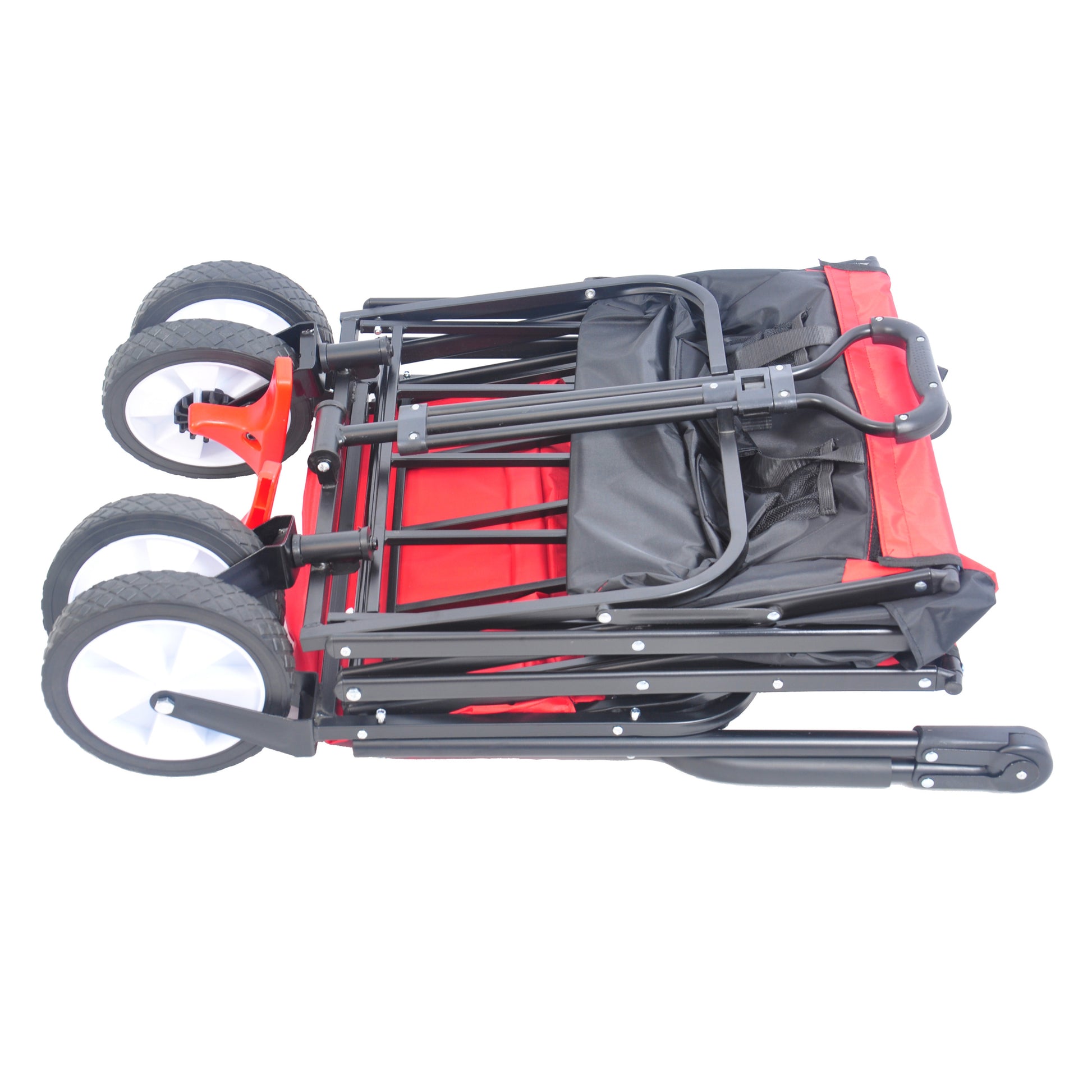 Folding Wagon Collapsible Outdoor Utility Wagon, Heavy Duty Folding Garden Portable Hand Cart, Drink Holder, Adjustable Handles Black Red Colour Black Red Abs Rubber Steel Q235