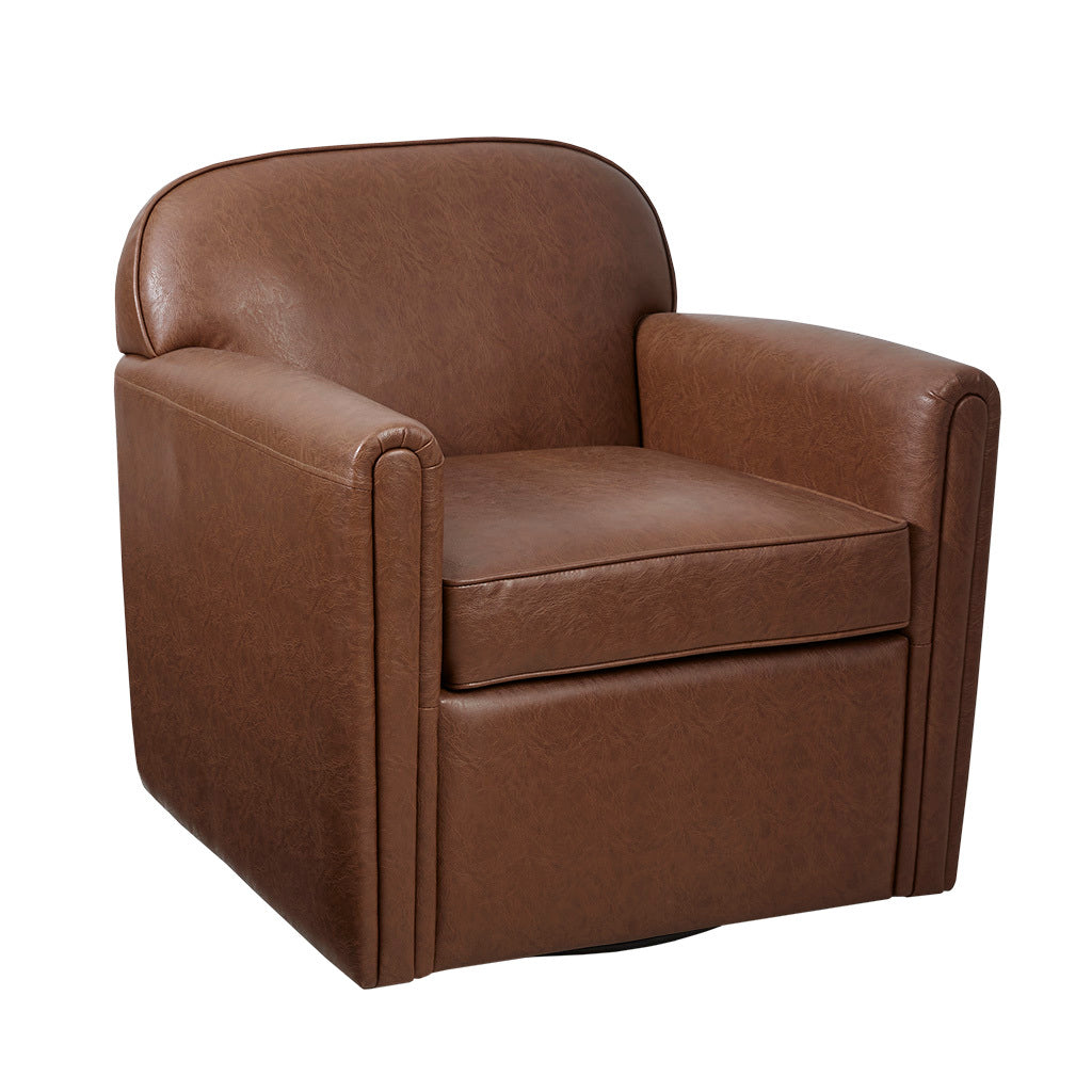 Faux Leather 360 Degree Swivel Arm Chair Brown Polyester