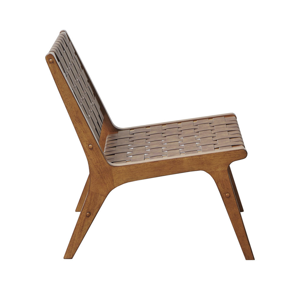 Faux Leather Woven Accent Chair Brown Polyester