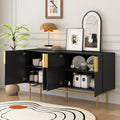 Modern Elegant 4 Door Sideboard Gold Metal Handle Buffet Cabinet For Dining Room, Living Room, Bedroom, Hallway Black Black Particle Board