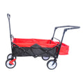 Folding Wagon Collapsible Outdoor Utility Wagon, Heavy Duty Folding Garden Portable Hand Cart, Drink Holder, Adjustable Handles Black Red Colour Black Red Abs Rubber Steel Q235