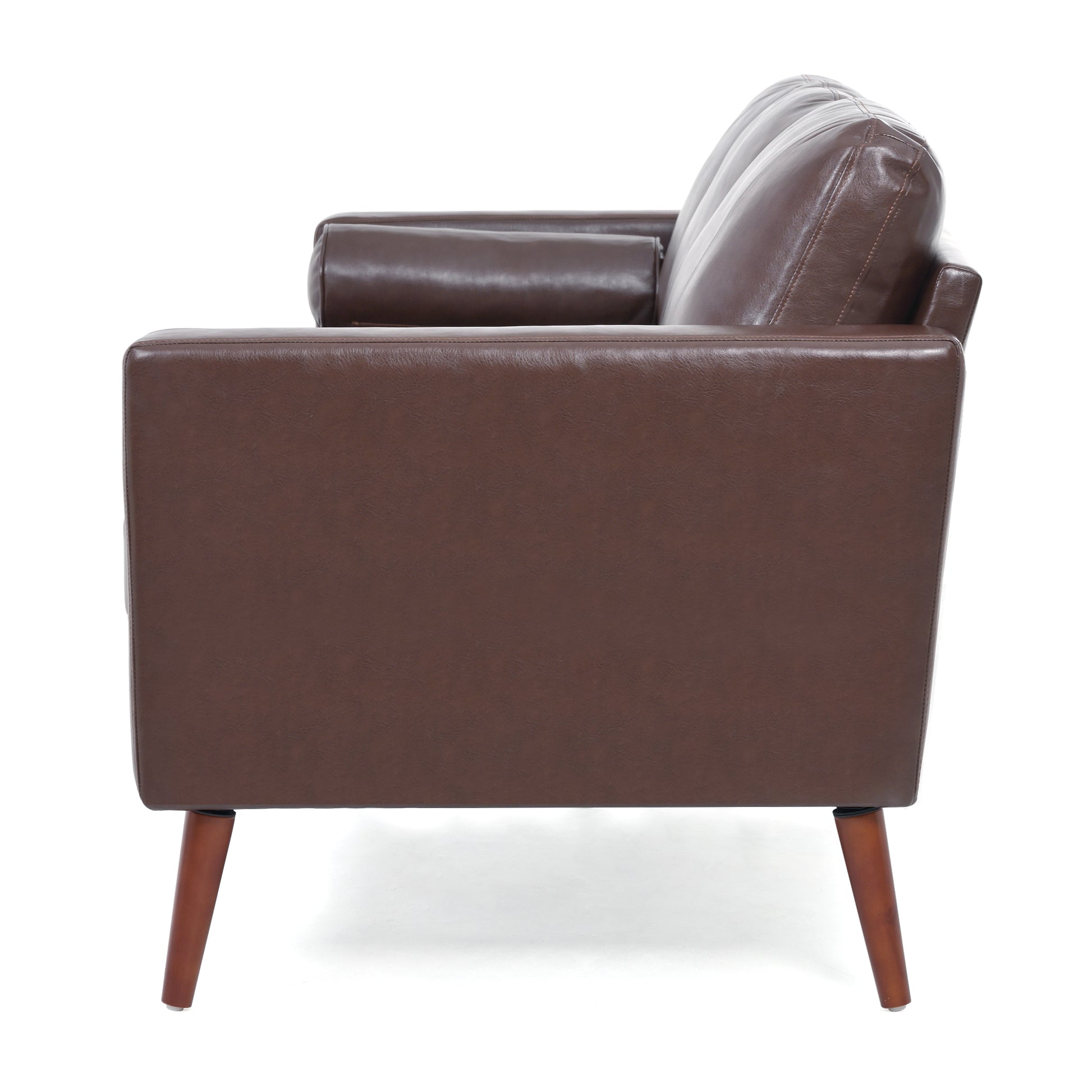 Small Sofa Couch 76.97 In . Brown 3 Seat Comfy Couches For Living Room, Mid Century Modern Couch With Iron Wood Structuresoft Cushion Sofa For Home Office Apartment Brown Foam Pu