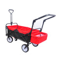 Folding Wagon Collapsible Outdoor Utility Wagon, Heavy Duty Folding Garden Portable Hand Cart, Drink Holder, Adjustable Handles Black Red Colour Black Red Abs Rubber Steel Q235