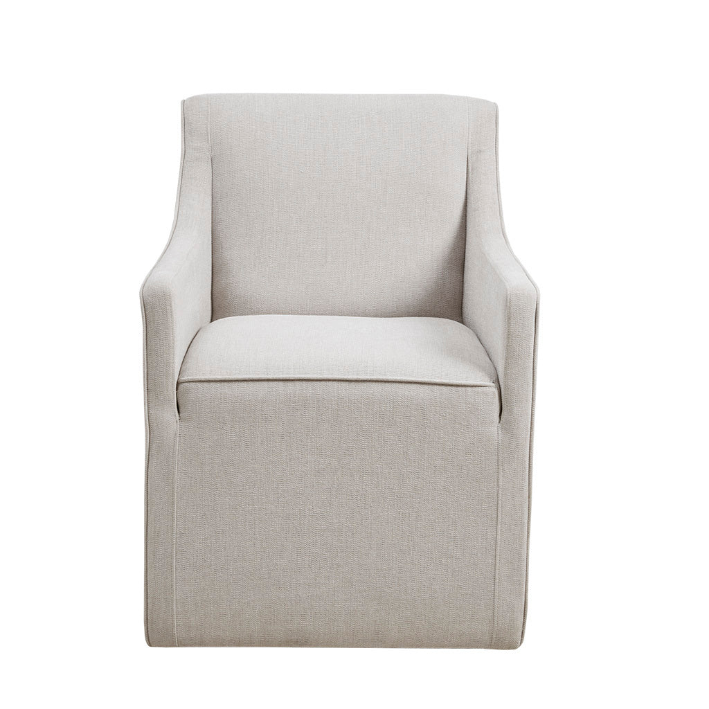 Slipcover Dining Arm Chair With Casters Grey Polyester