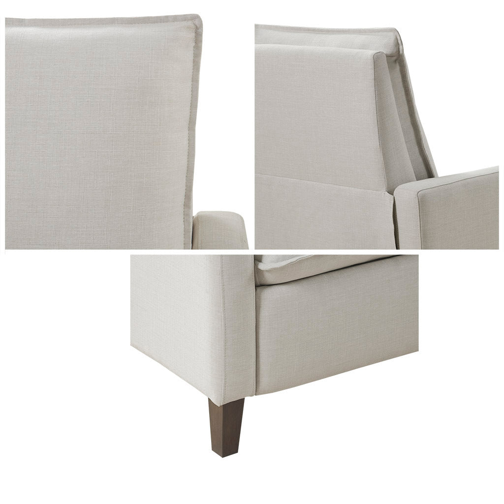 Upholstered Manual Push Back Recliner Ivory Polyester