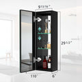 30X10 Inch Medicine Cabinets Aluminum Bathroom Medicine Cabinet Adjustable Glass Shelves Black Black Modern Aluminium