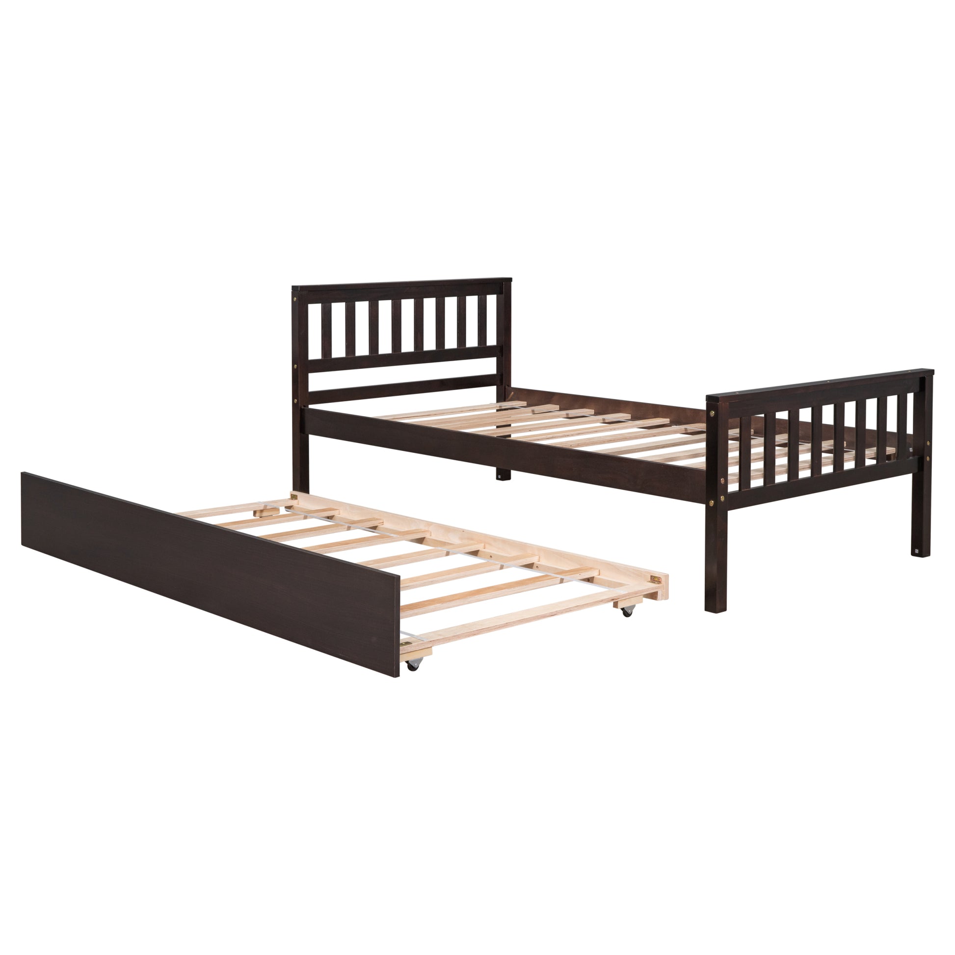 Twin Bed With Trundle, Platform Bed Frame With Headboard And Footboard, For Bedroom Small Living Space,No Box Spring Needed,Espresso Old Sku:W50440557 Twin Espresso Pine