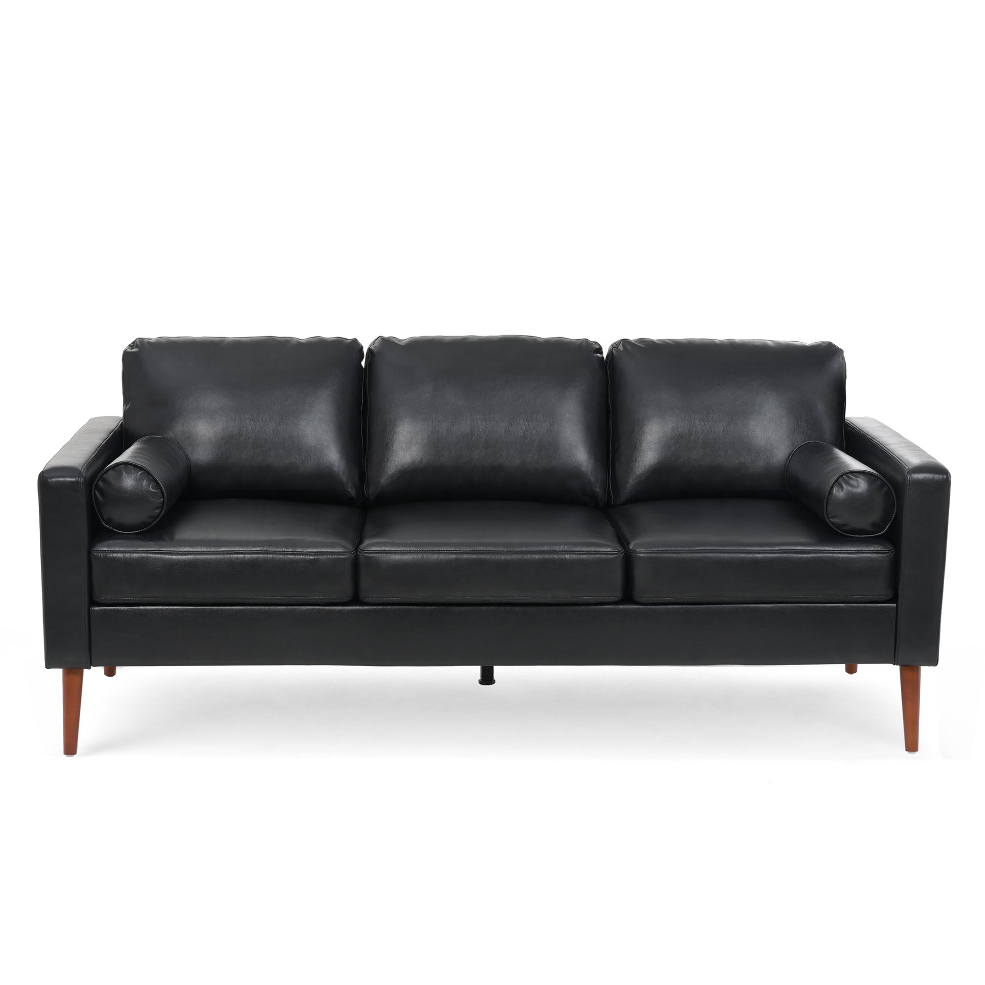 Small Sofa Couch 76.97 In . Black 3 Seat Comfy Couches For Living Room, Mid Century Modern Couch With Iron Wood Structuresoft Cushion Sofa For Home Office Apartment Black Foam Pu