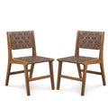 Faux Leather Woven Dining Chairs Set Of 2 Brown Polyester