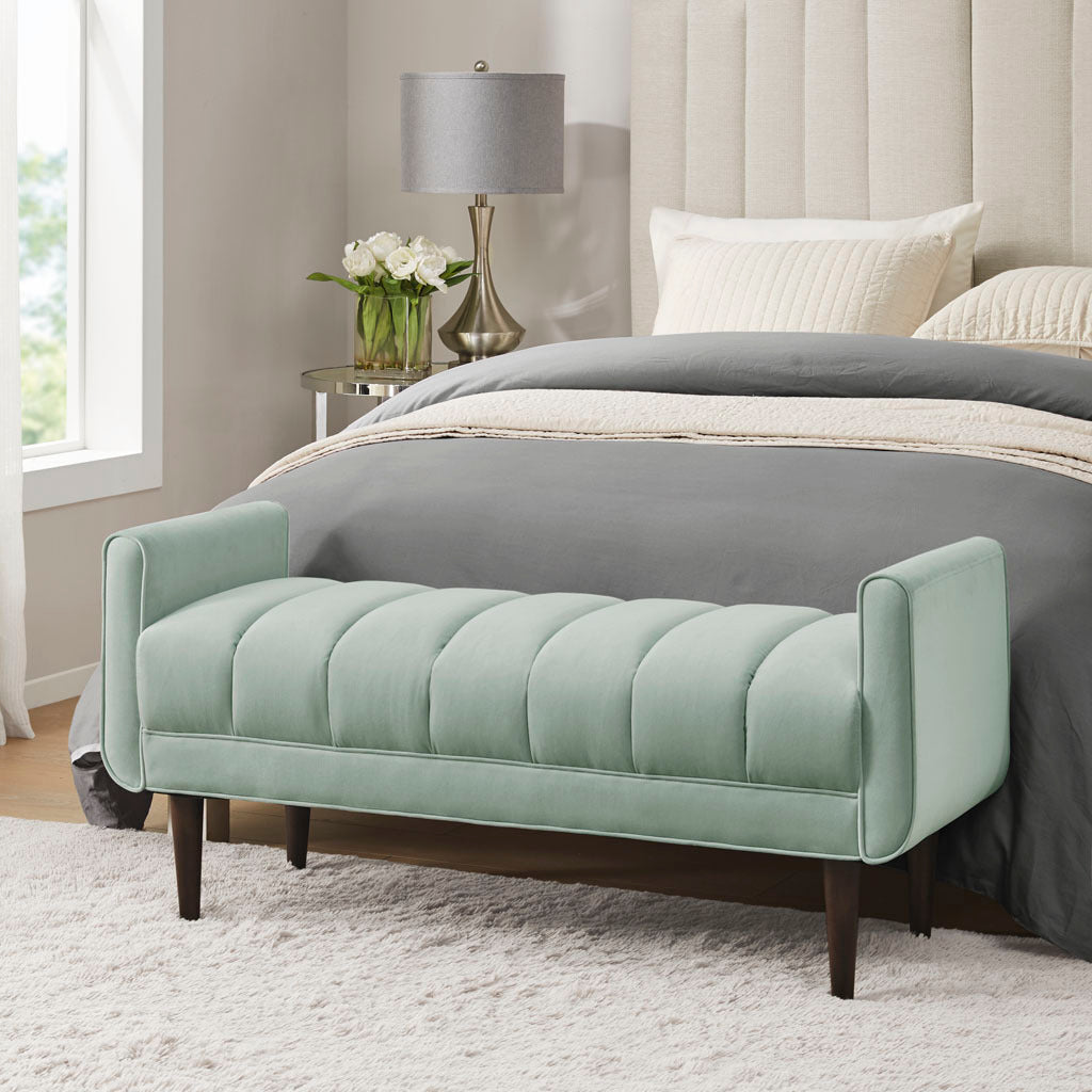 Upholstered Modern Accent Bench Seafoam Polyester