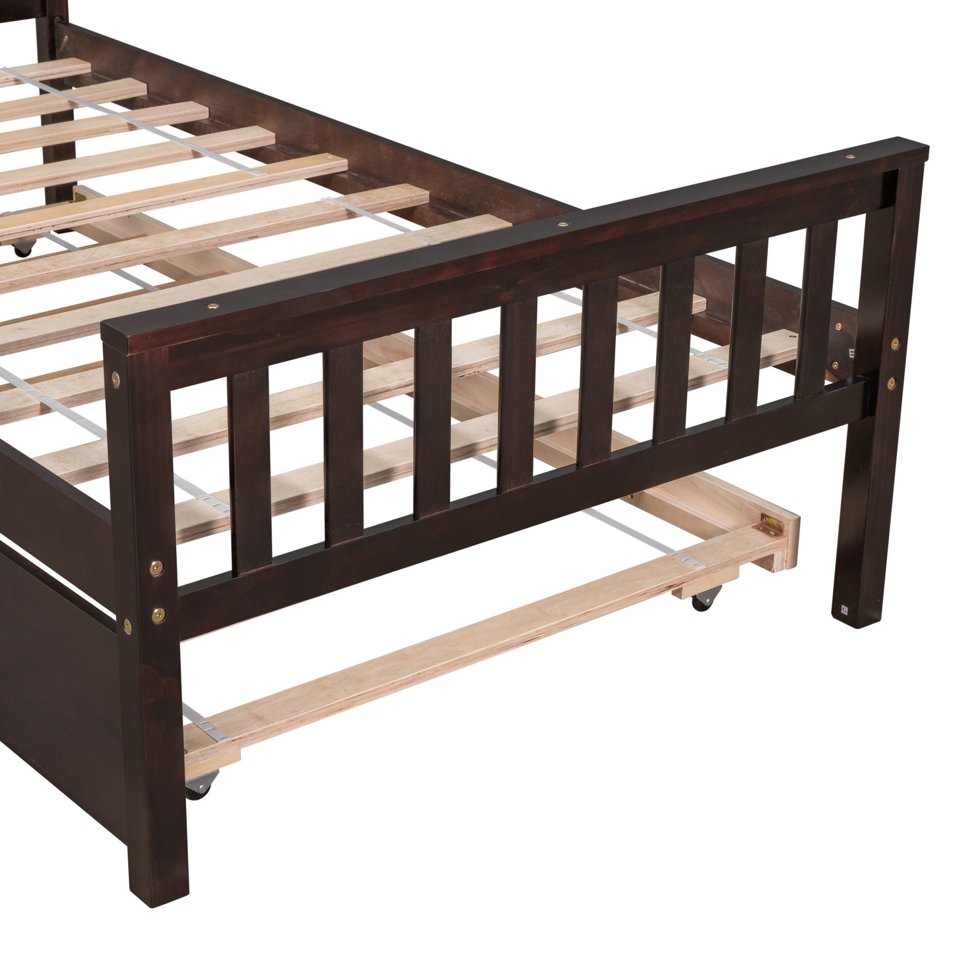 Twin Bed With Trundle, Platform Bed Frame With Headboard And Footboard, For Bedroom Small Living Space,No Box Spring Needed,Espresso Old Sku:W50440557 Twin Espresso Pine