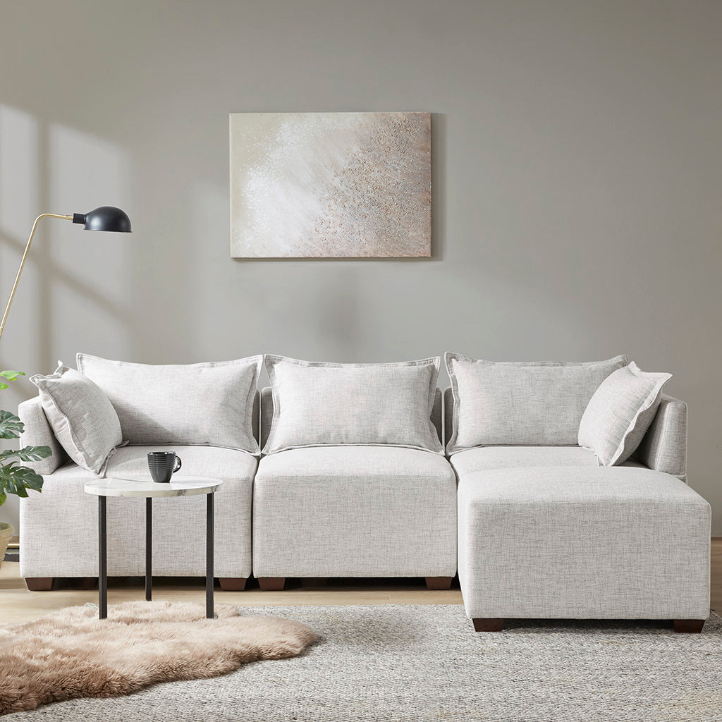 Modular Ottoman Ivory Polyester