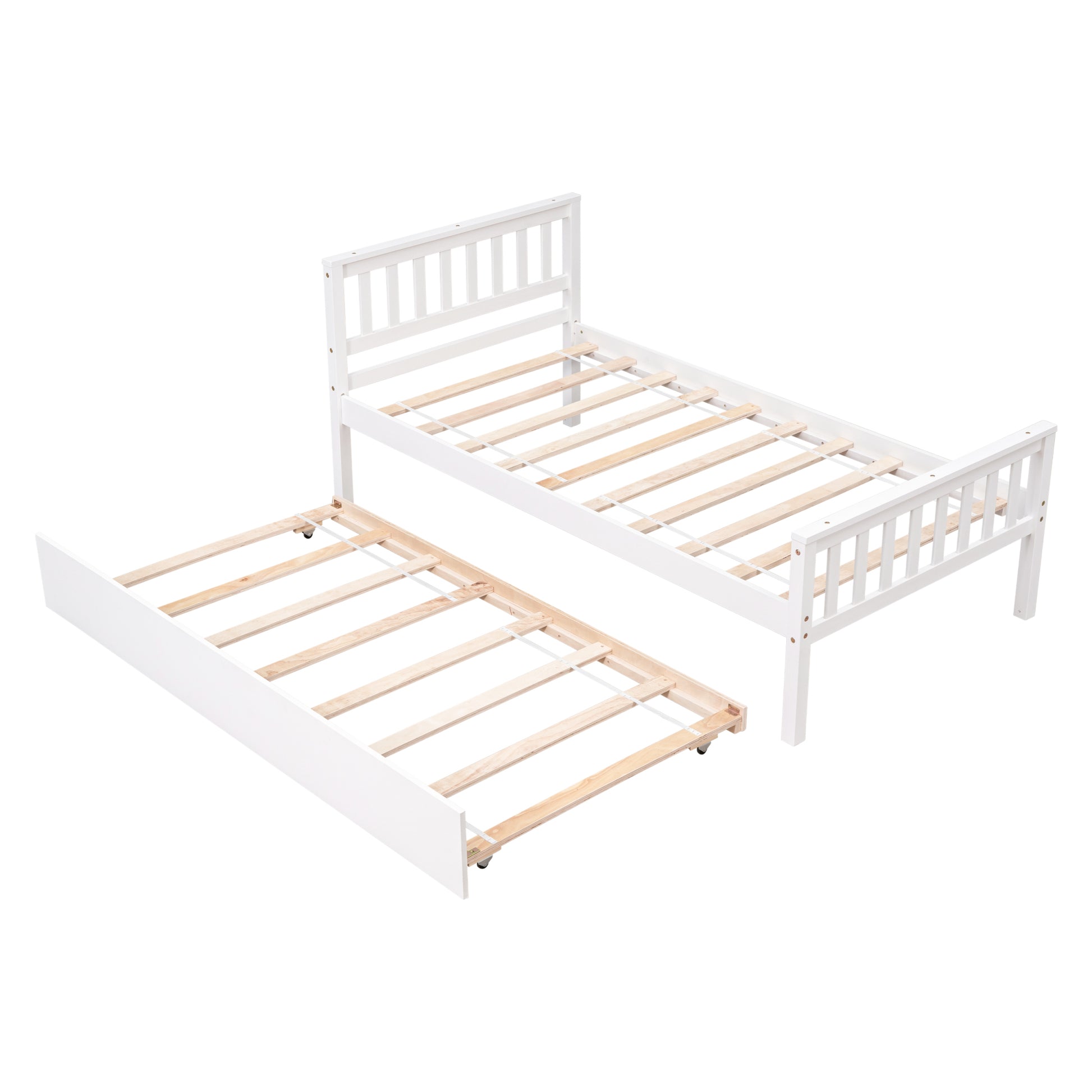 Twin Bed With Trundle, Platform Bed Frame With Headboard And Footboard, For Bedroom Small Living Space,No Box Spring Needed,White Old Sku:W50422211 Twin White Pine