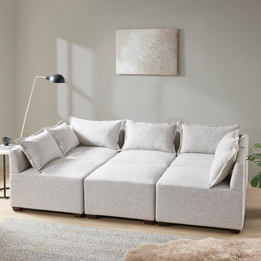 Modular Ottoman Ivory Polyester
