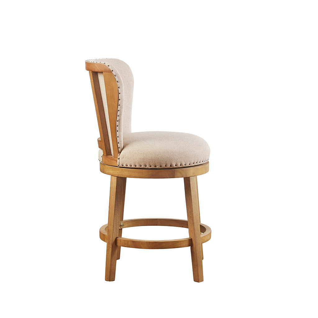 Upholstered 360 Degree Swivel Counter Stool 25" H Tan Polyester