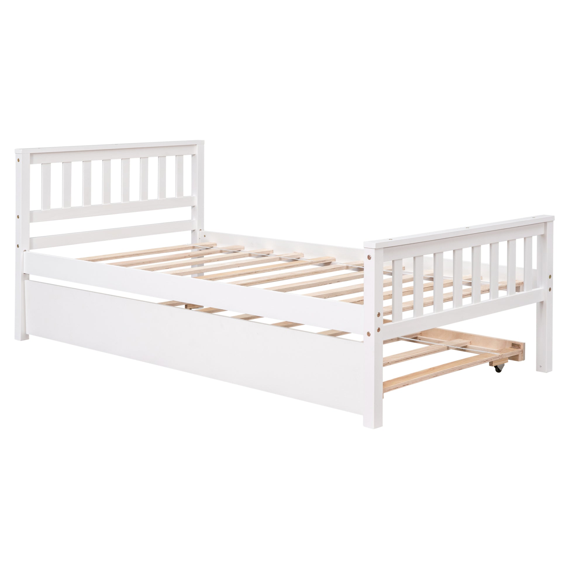 Twin Bed With Trundle, Platform Bed Frame With Headboard And Footboard, For Bedroom Small Living Space,No Box Spring Needed,White Old Sku:W50422211 Twin White Pine