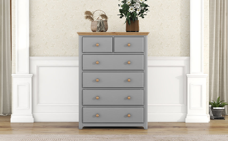 Rustic Wooden Chest With 6 Drawers,Storage Cabinet For Bedroom,Gray Natrual Gray Wood