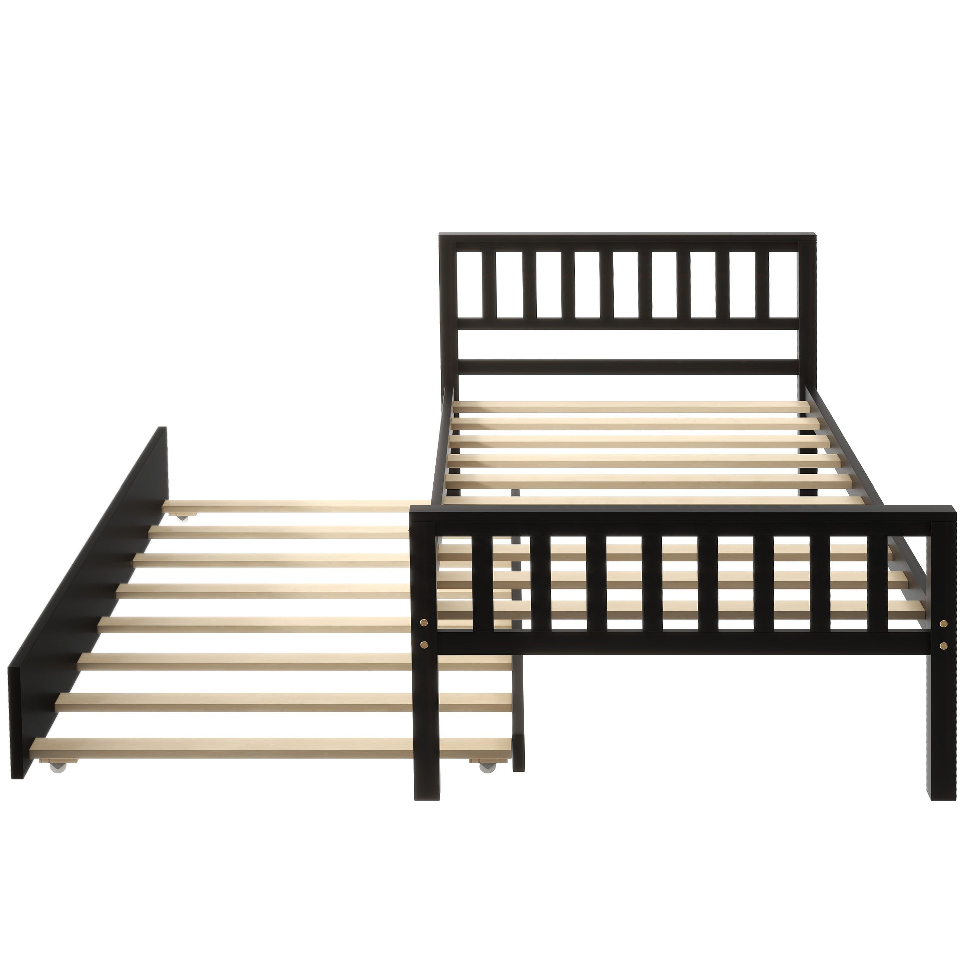 Twin Bed With Trundle, Platform Bed Frame With Headboard And Footboard, For Bedroom Small Living Space,No Box Spring Needed,Espresso Old Sku:W50440557 Twin Espresso Pine