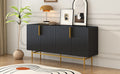 Modern Elegant 4 Door Sideboard Gold Metal Handle Buffet Cabinet For Dining Room, Living Room, Bedroom, Hallway Black Black Particle Board