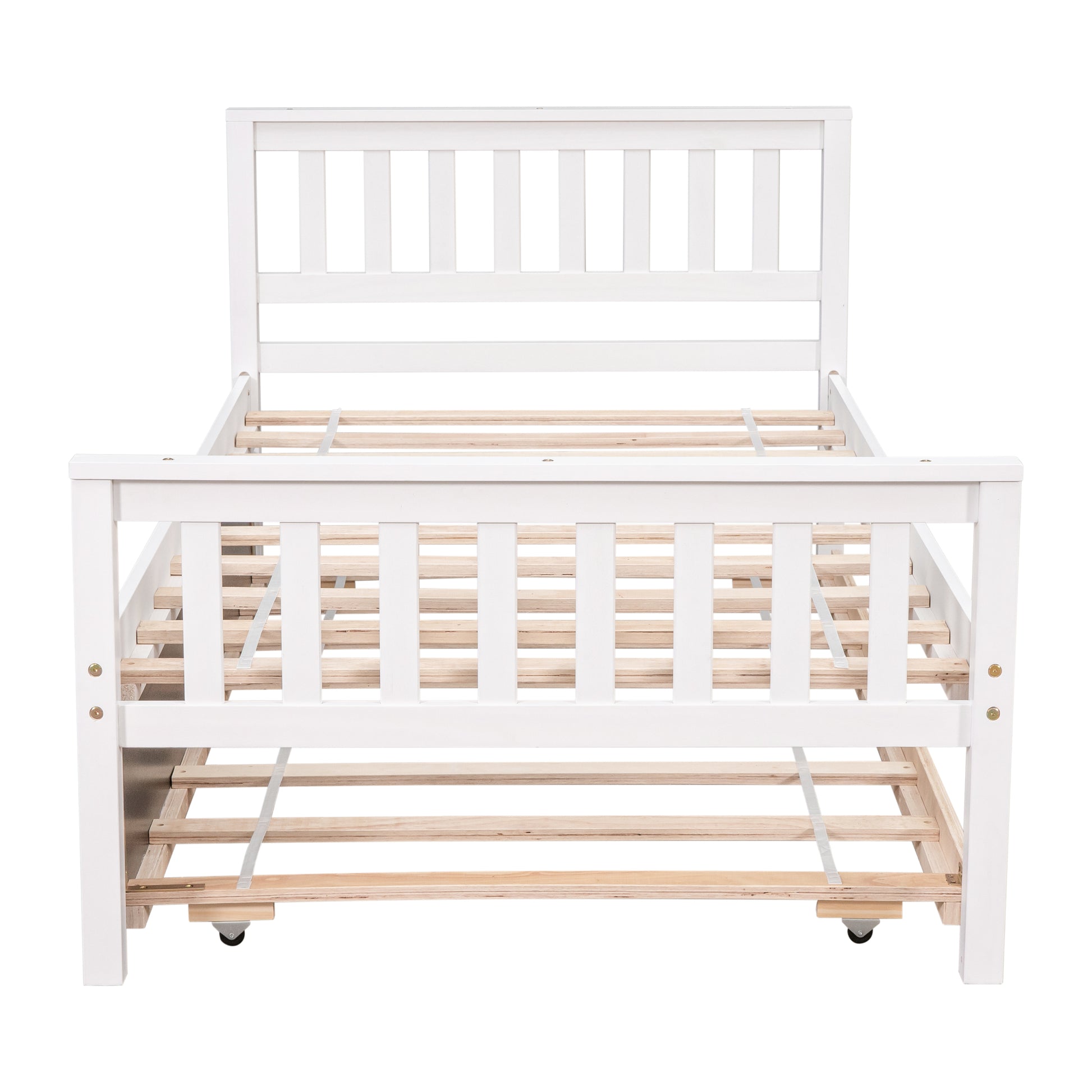 Twin Bed With Trundle, Platform Bed Frame With Headboard And Footboard, For Bedroom Small Living Space,No Box Spring Needed,White Old Sku:W50422211 Twin White Pine