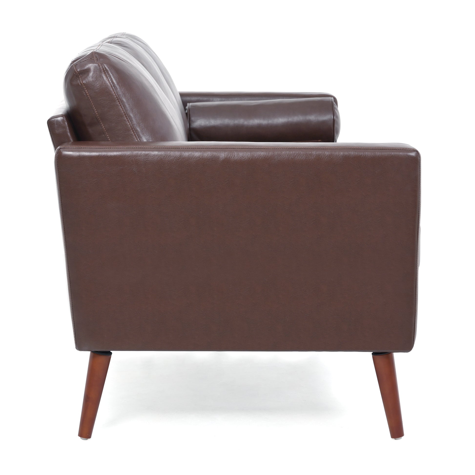 Small Sofa Couch 76.97 In . Brown 3 Seat Comfy Couches For Living Room, Mid Century Modern Couch With Iron Wood Structuresoft Cushion Sofa For Home Office Apartment Brown Foam Pu