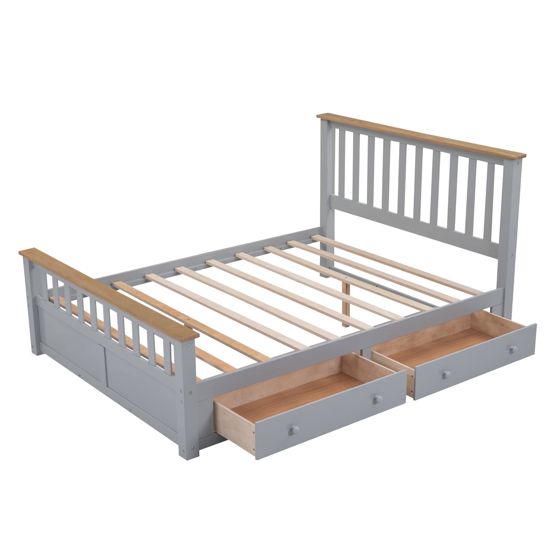 3 Pieces Bedroom Sets Queen Size Platform Bed With Nightstand Usb Charging Ports And Storage Chest,Gray Natrual Gray Solid Wood