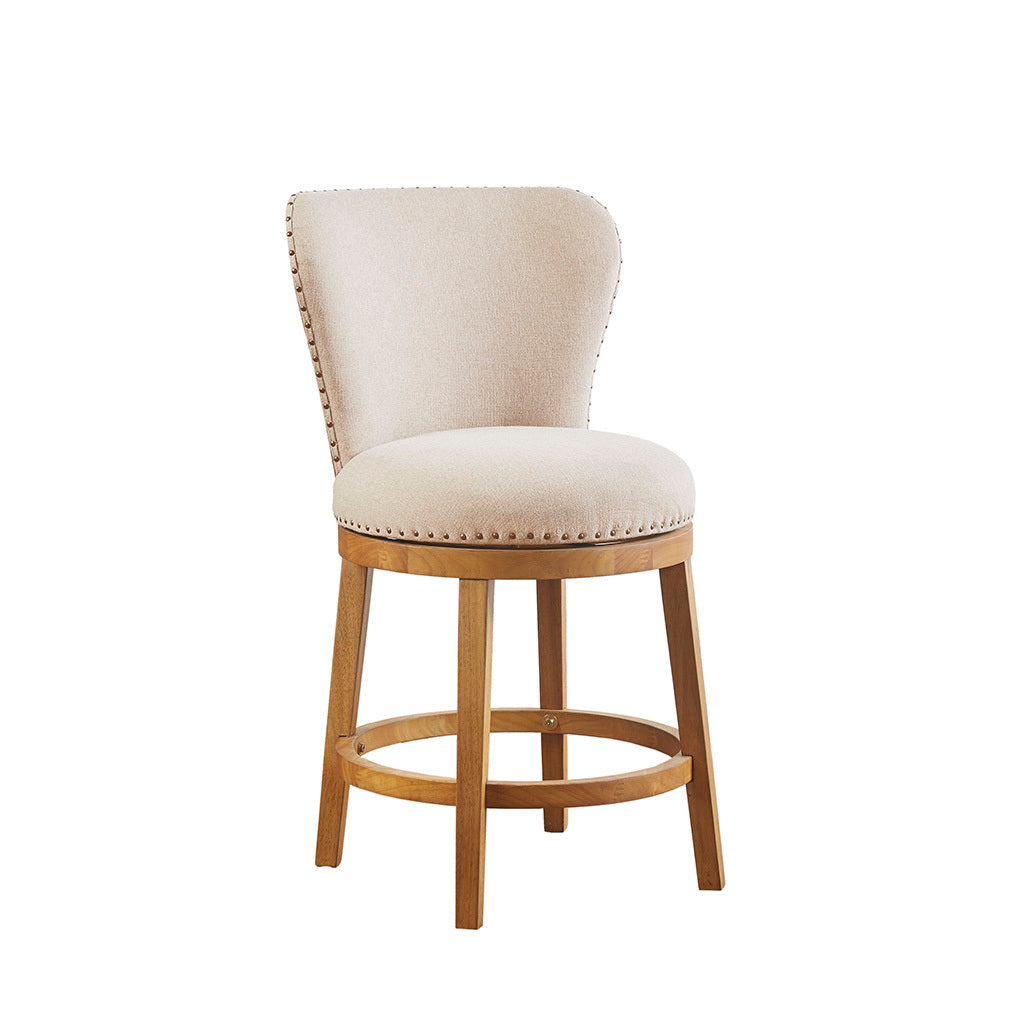 Upholstered 360 Degree Swivel Counter Stool 25" H Tan Polyester