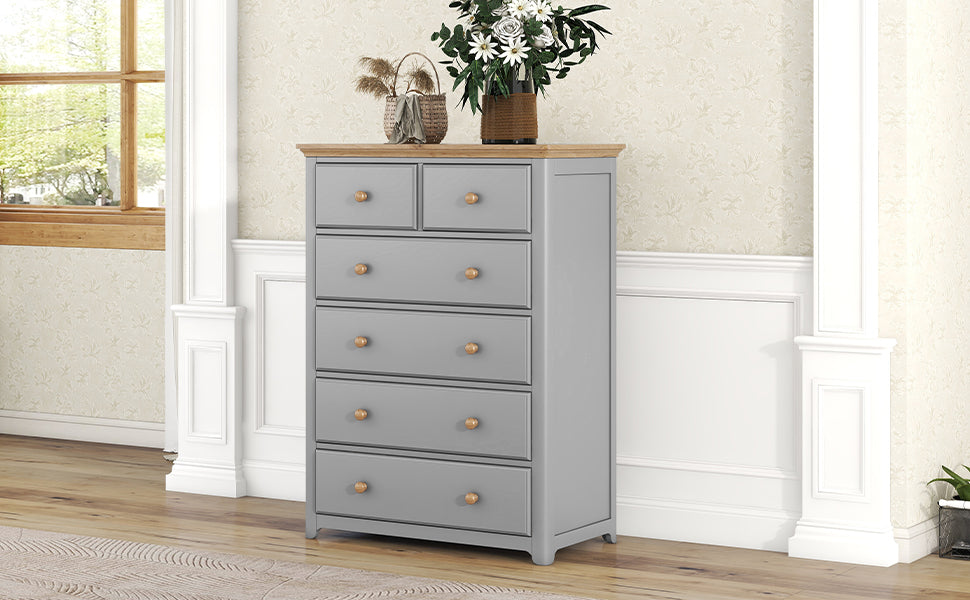 Rustic Wooden Chest With 6 Drawers,Storage Cabinet For Bedroom,Gray Natrual Gray Wood