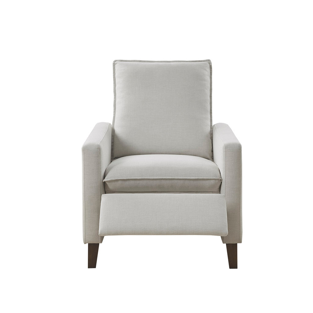 Upholstered Manual Push Back Recliner Ivory Polyester