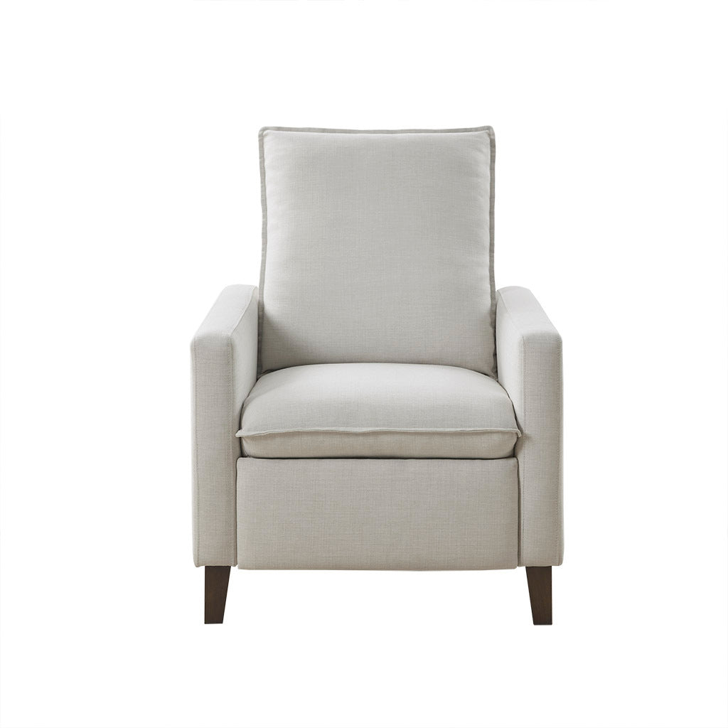 Upholstered Manual Push Back Recliner Ivory Polyester