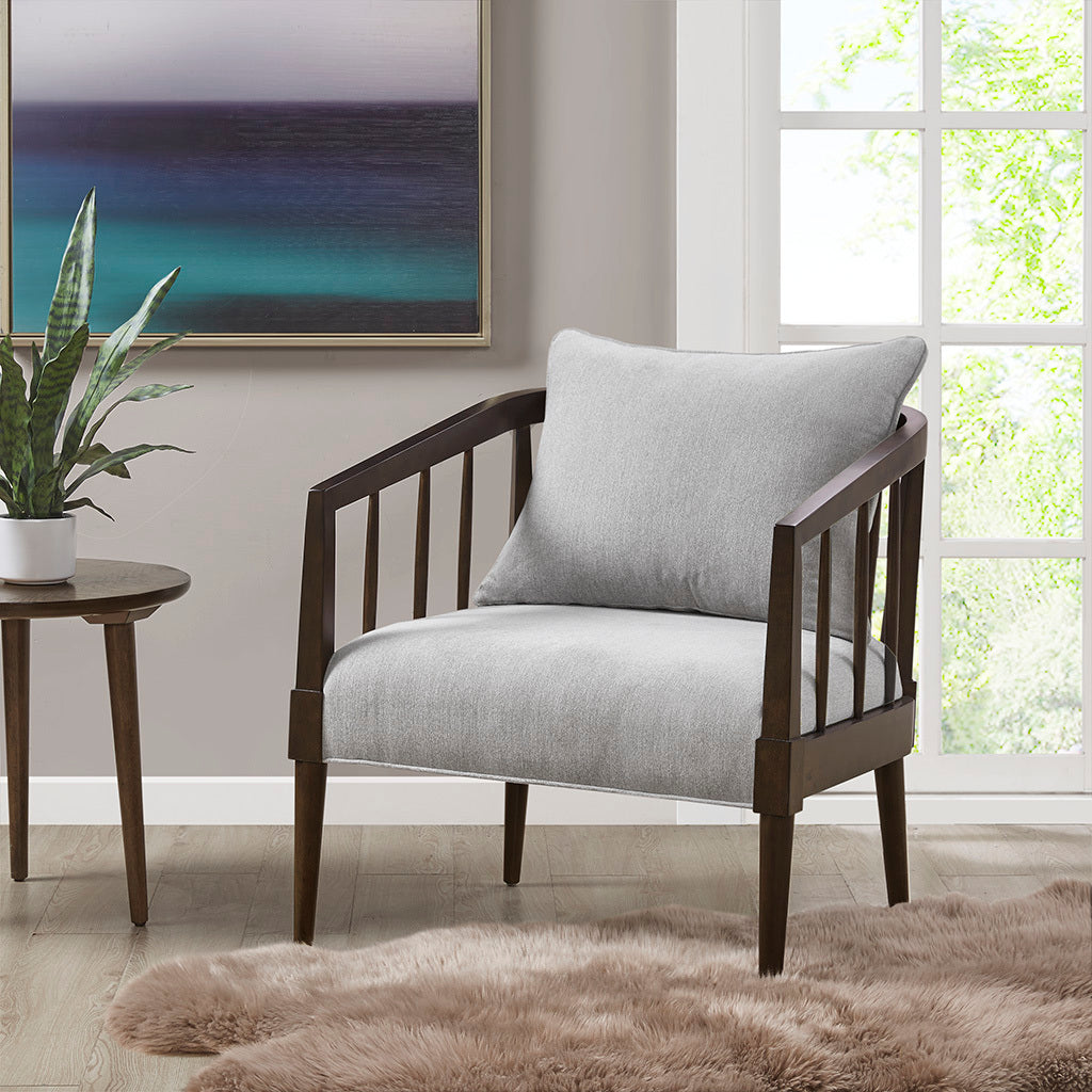 Spindle Accent Armchair With Removable Back Pillow Light Grey Polyester