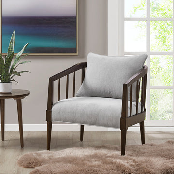 Spindle Accent Armchair With Removable Back Pillow Light Grey Polyester