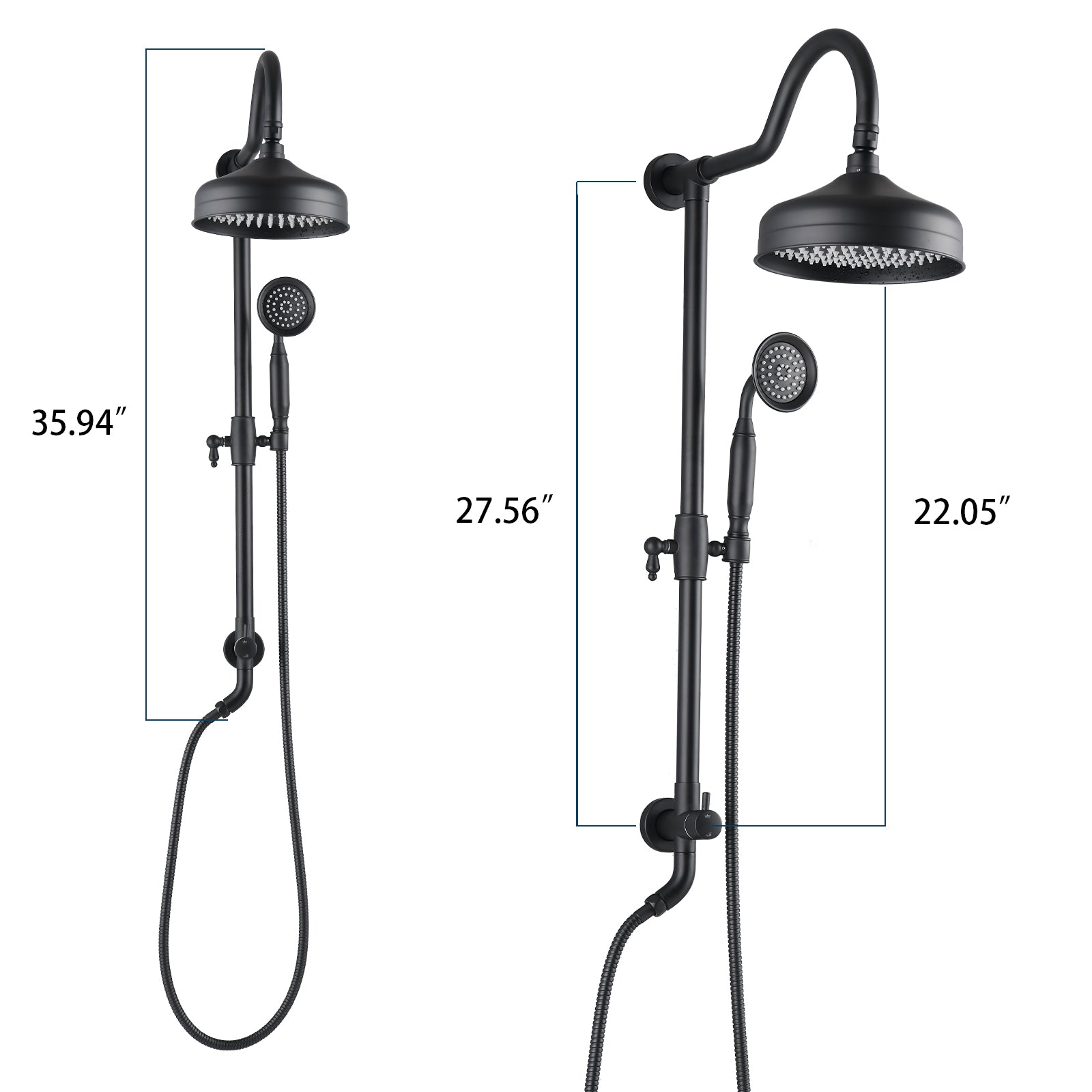 Shower Head With Handheld Shower System With 8" Rainfall Shower Head, Dual Shower Combo Matte Black Brass