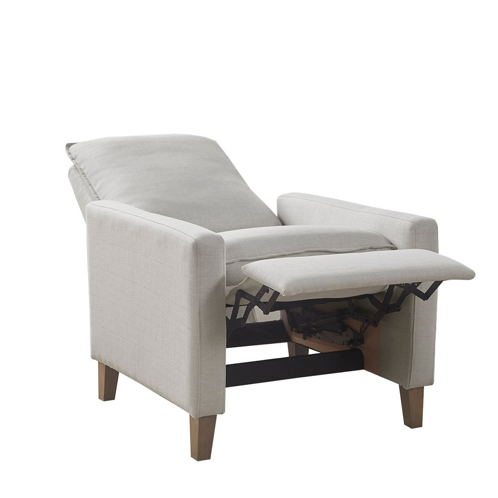 Upholstered Manual Push Back Recliner Ivory Polyester