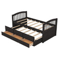 Twin Over Twin Wood Bunk Bed With Trundle And Drawers, Espresso Box Spring Not Required Twin Espresso Wood Bedroom Pine Bunk Pine