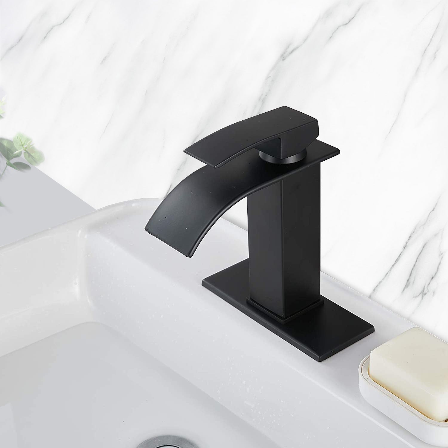 Waterfall Spout Bathroom Faucet,Single Handle Bathroom Vanity Sink Faucet Matte Black Stainless Steel