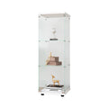 Glass Display Cabinet With 3 Shelves, One Door Curio Cabinets For Living Room, Bedroom, Office, White Floor Standing Glass Bookshelf, Quick Installation White Glass