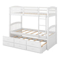 Twin Over Twin Wood Bunk Bed With Trundle And Drawers,White Box Spring Not Required Twin White Wood Bedroom Pine Bunk Pine